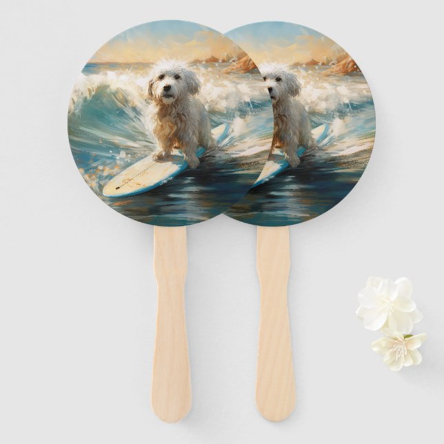 Éventail Plage de Coton De Tulear Peinture de surf (Devant et derrière)