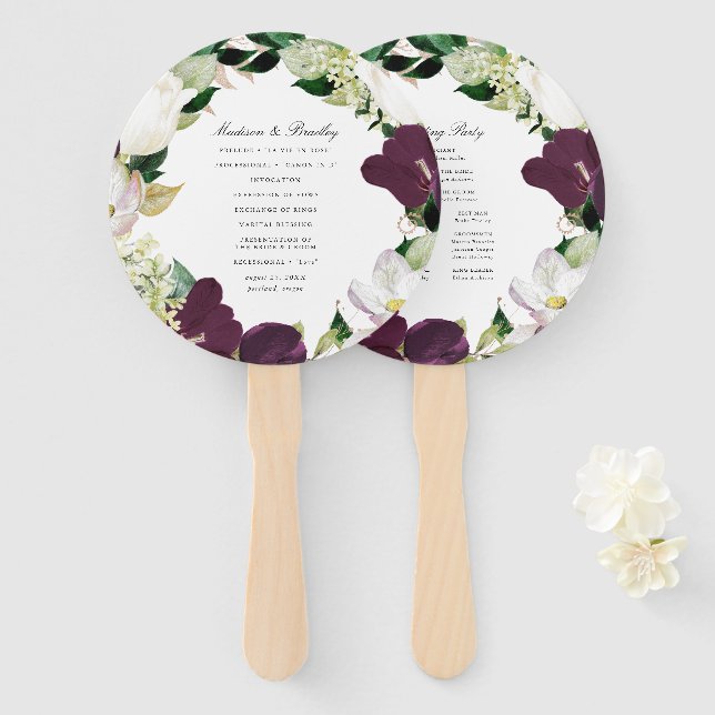 Éventail Plum floral foncé | Programme de mariage personnal (Devant et derrière)