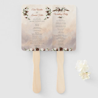 Éventail Plumes rustiques de bois et fleurs florales