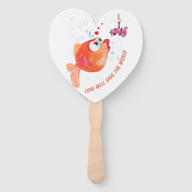 Éventail Poisson amusant et vers amour Romantique Ventilate (Devant)