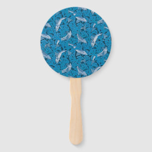 Éventail Poisson bleu vintage et algues : Art Nouveau Nauti
