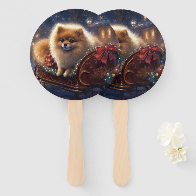 Éventail Pomeranian Fêtes de Noël Brossé (Devant et derrière)