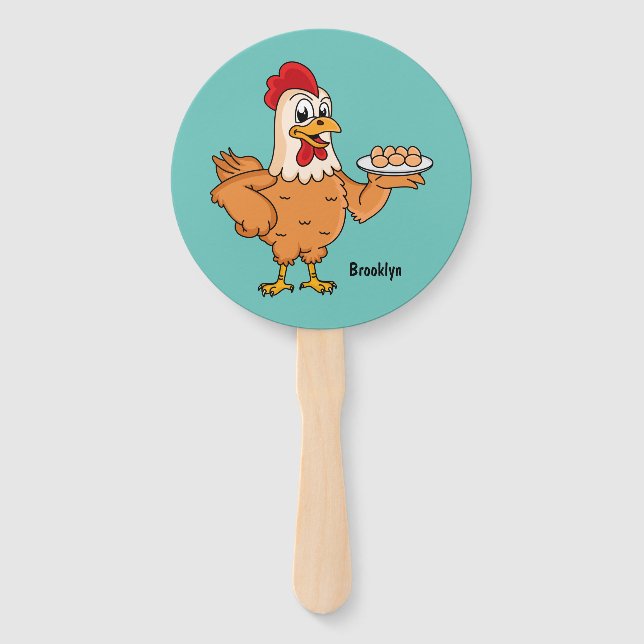Éventail Poulet avec oeufs sur plaque de dessin animé (Devant)