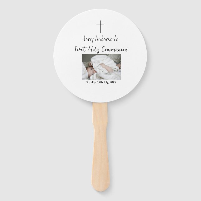 Éventail Première communion sacrée catholique simple QR min (Devant)