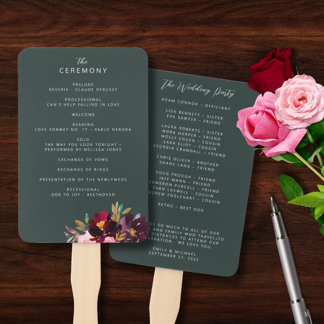 Éventail Prog d'aquarelle florale bleu vert de la forêt de  (Créateur téléchargé)