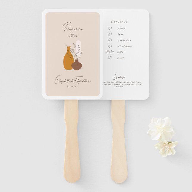 Éventail Programme Boho Minimalist Vases Ordre des événemen (Devant et derrière)