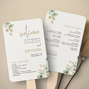 Éventail Programme Botanique Eucalyptus Greenery Gold Weddi