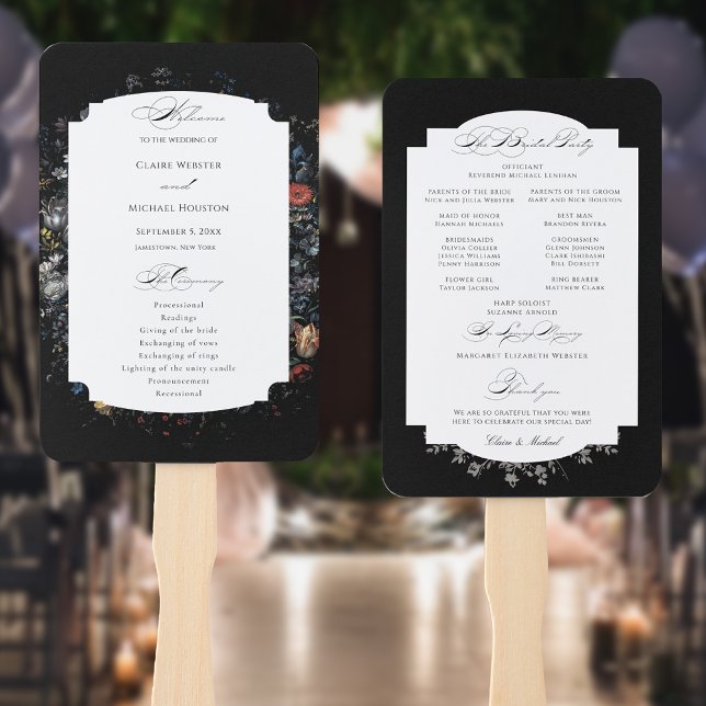 Éventail Programme de calligraphie florale noire (Créateur téléchargé)