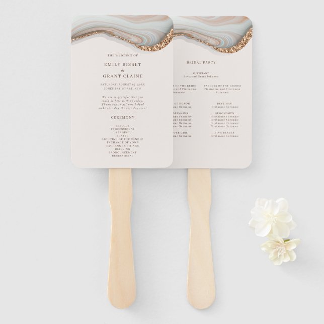 Éventail Programme de cérémonie de marbre de pierre d'agate (Devant et derrière)