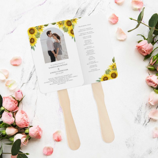Éventail Programme de cérémonie de mariage au tournesol aqu (Créateur téléchargé)