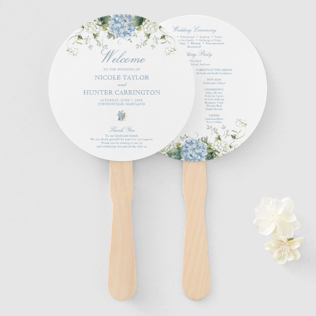 Éventail Programme de cérémonie de mariage aux hortensias b (Créateur téléchargé)