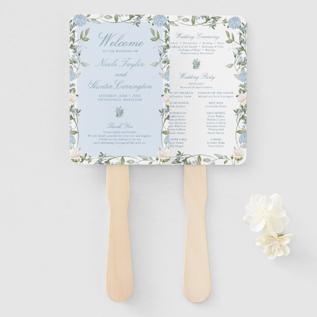 Éventail Programme de cérémonie de mariage aux hortensias b (Créateur téléchargé)