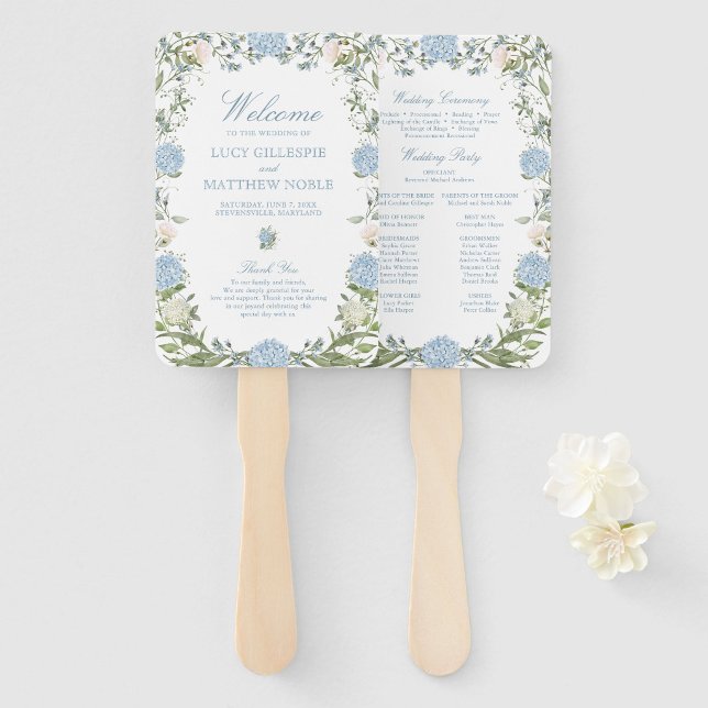 Éventail Programme de cérémonie de mariage aux hortensias b (Créateur téléchargé)