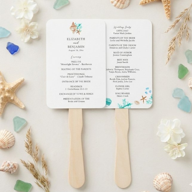 Éventail Programme de cérémonie de mariage côtier plage tro (Créateur téléchargé)