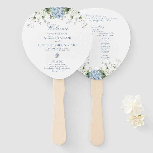 Éventail Programme de cérémonie de mariage en forme de larm (Devant et derrière)