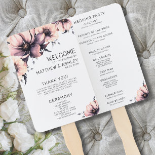 Éventail Programme de cérémonie de mariage floral boho rose