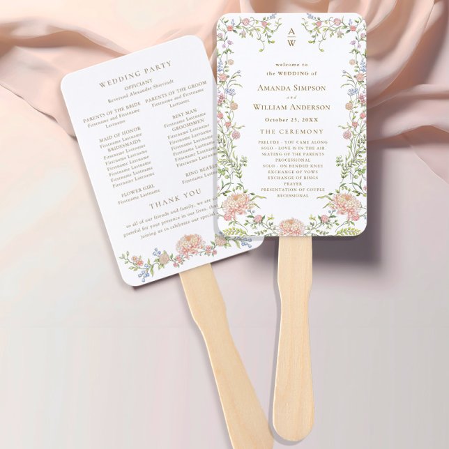 Éventail Programme de cérémonie de Mariage Grace Pastel Blu (Créateur téléchargé)