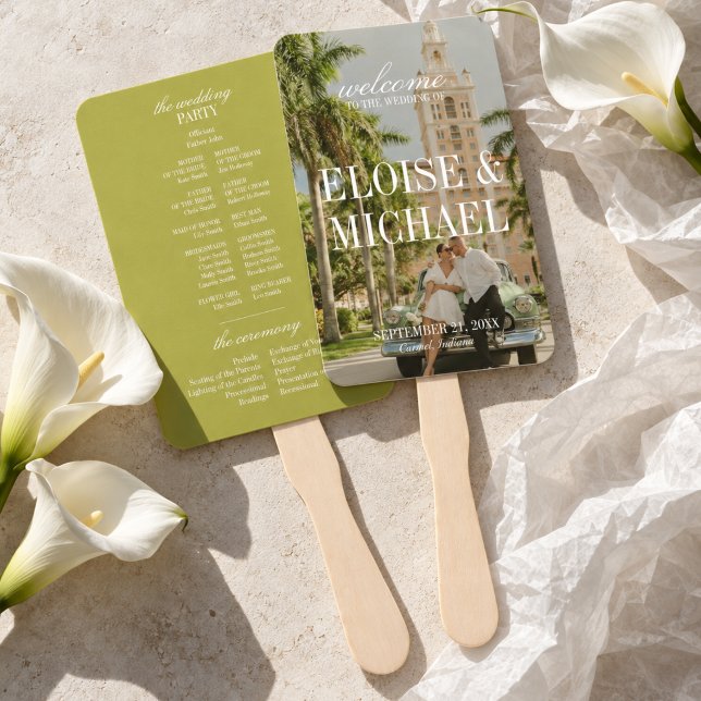 Éventail Programme de cérémonie de mariage moderne Chartreu (Modern Chartreuse Script Wedding Ceremony Program Hand Fan)