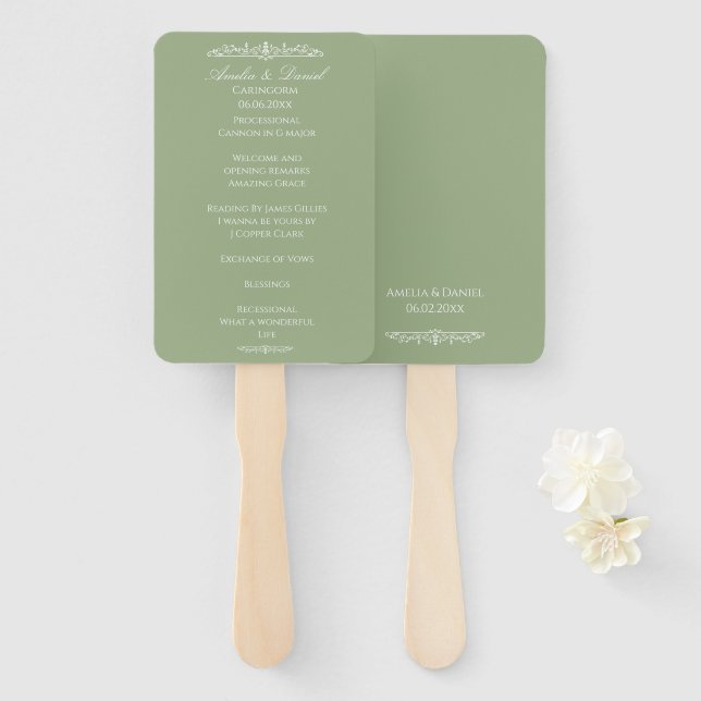Éventail Programme de cérémonie de mariage Regency Green (Devant et derrière)