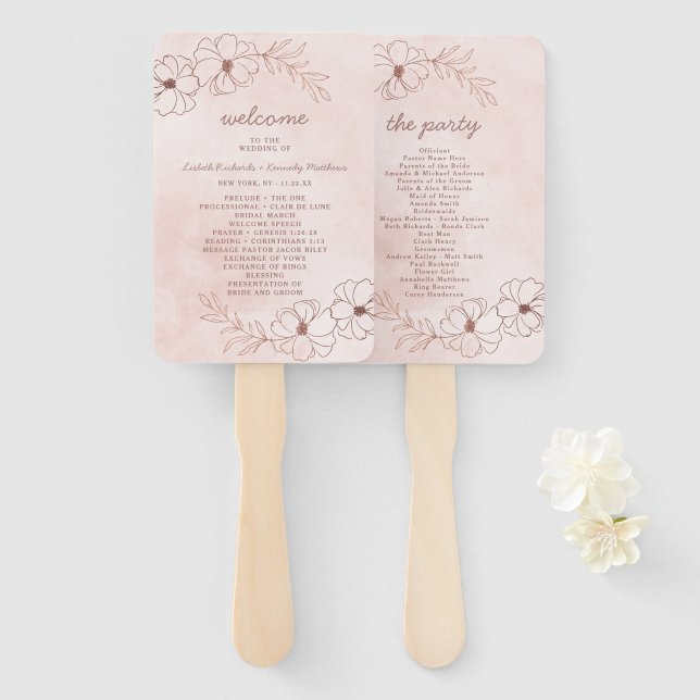 Éventail Programme de cérémonie de mariage Rose Pâle et Or  (Devant et derrière)