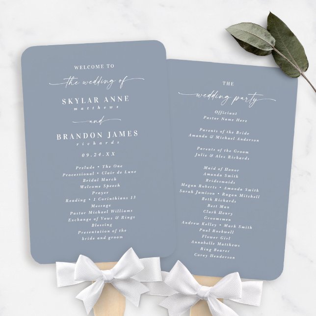 Éventail Programme de cérémonie de mariage simple et uni bl (Créateur téléchargé)