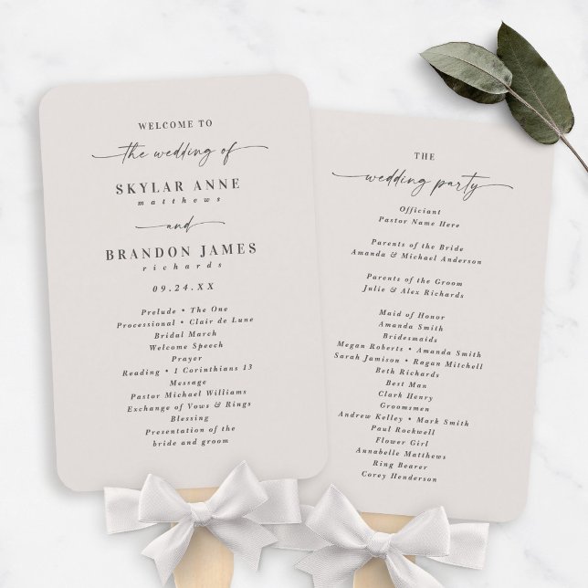 Éventail Programme de cérémonie de mariage simple uni blanc (Créateur téléchargé)
