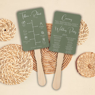 Éventail Programme de cérémonie de mariage vert couleur mod