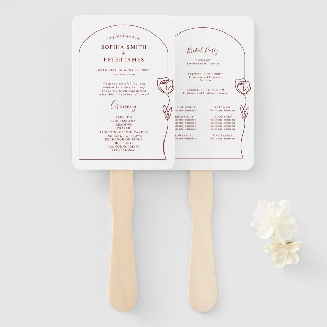 Éventail Programme de cérémonie de Rose de ligne Ventilateu (Devant et derrière)