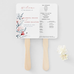 Éventail Programme de cérémonie des Mariages floraux rouges