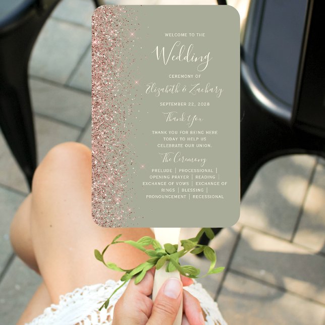 Éventail Programme de mariage à bordure pailletée vert saug (Créateur téléchargé)