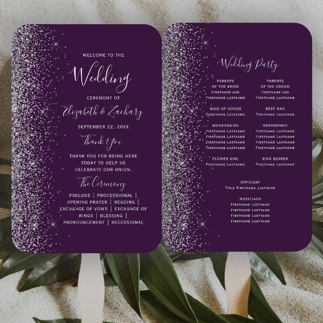 Éventail Programme de mariage à bordure scintillante argent (Créateur téléchargé)