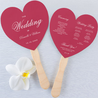 Éventail Programme de mariage à calligraphie élégante cœur