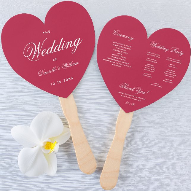 Éventail Programme de mariage à calligraphie élégante cœur  (Créateur téléchargé)