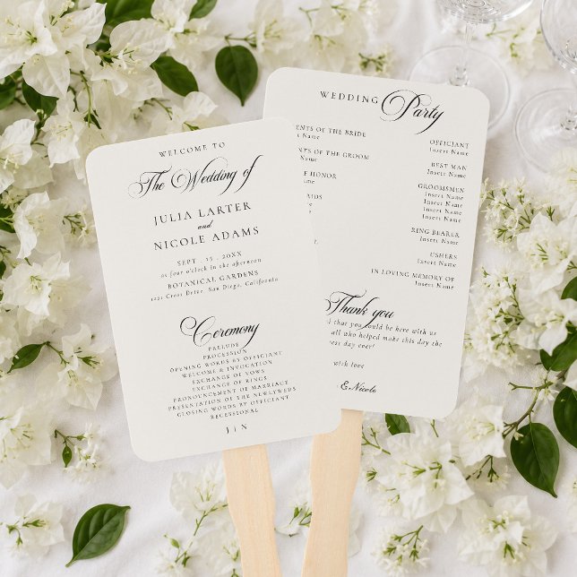 Éventail Programme de mariage à calligraphie en ivoire noir (Créateur téléchargé)