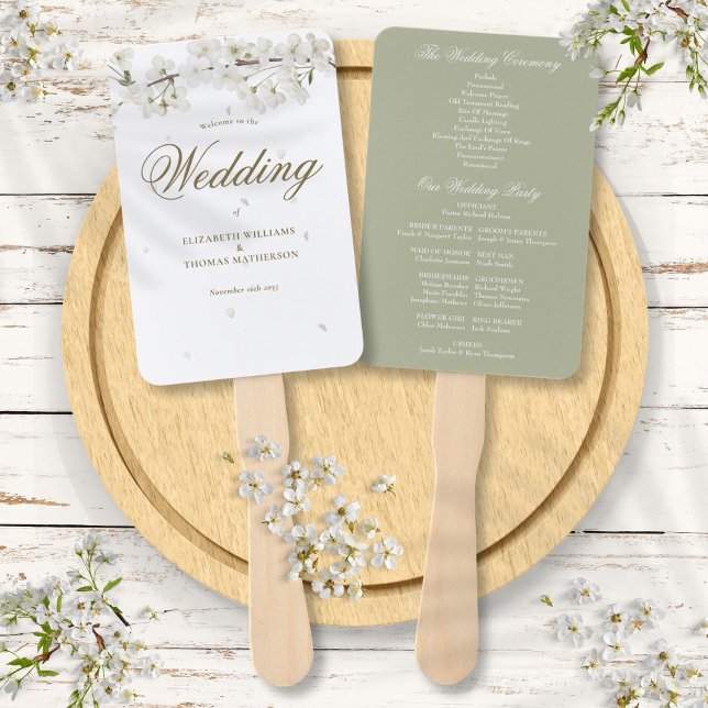 Éventail Programme de mariage à fleurs blanches Pretty Flor (Pretty Floral White Blossom Wedding Program Hand Fan)