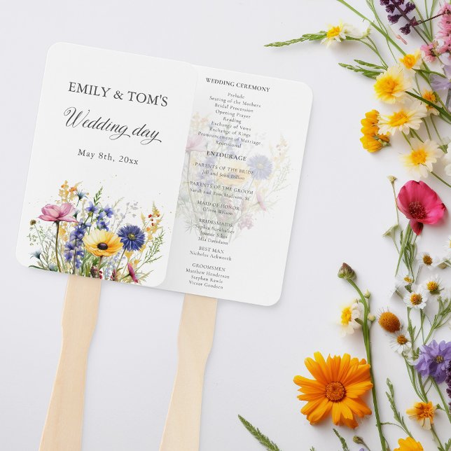 Éventail Programme de mariage à la fleur sauvage aquarelle  (Créateur téléchargé)