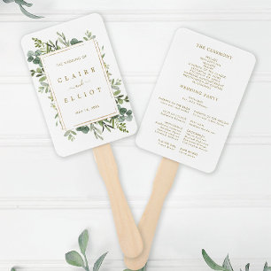 Éventail Programme de mariage à la verdure dorée botanique