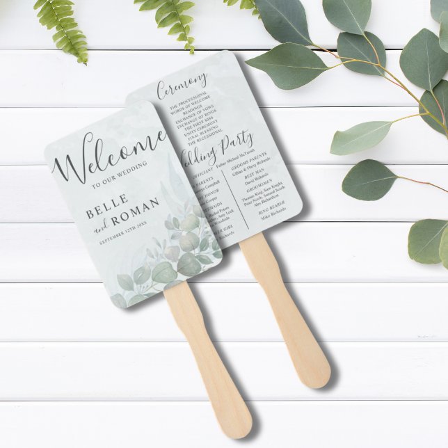 Éventail Programme de mariage à l'aquarelle Boho Eucalyptus (Créateur téléchargé)