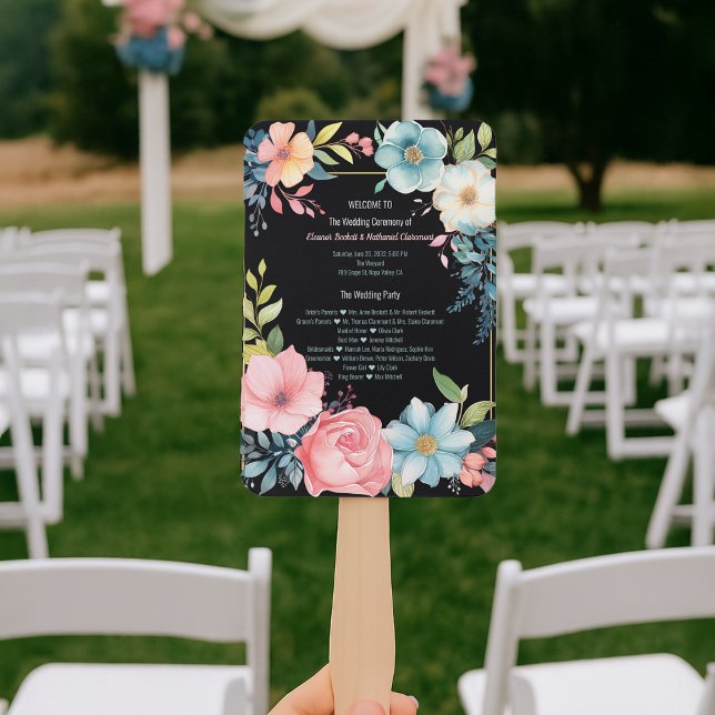 Éventail Programme de mariage à l'aquarelle couleur magnifi (Beautiful Colorful Watercolor Wedding Program Hand Fan
)