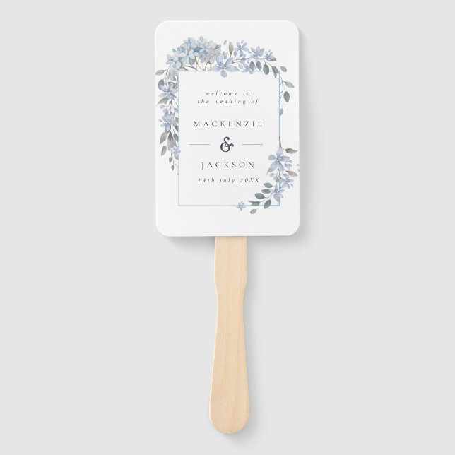 Éventail Programme de mariage à l'aquarelle de cadre Blue H (Devant)