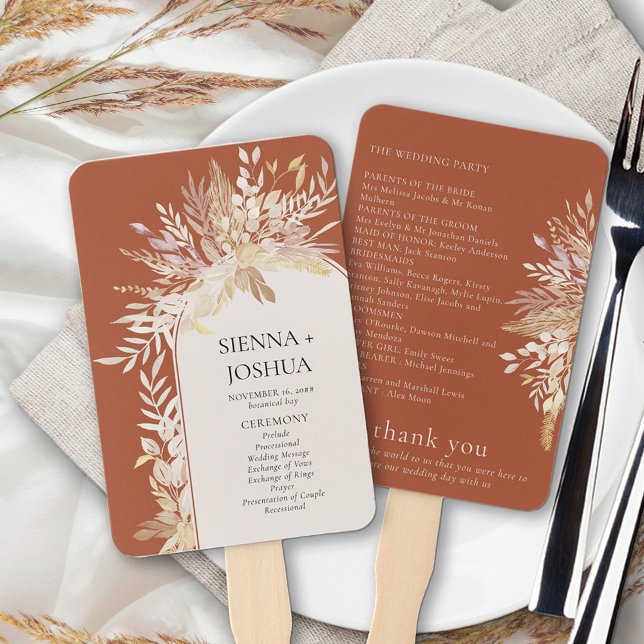 Éventail Programme de mariage à l'arche botanique élégante  (Hand fans with the order of the day, additional information and special thanks)