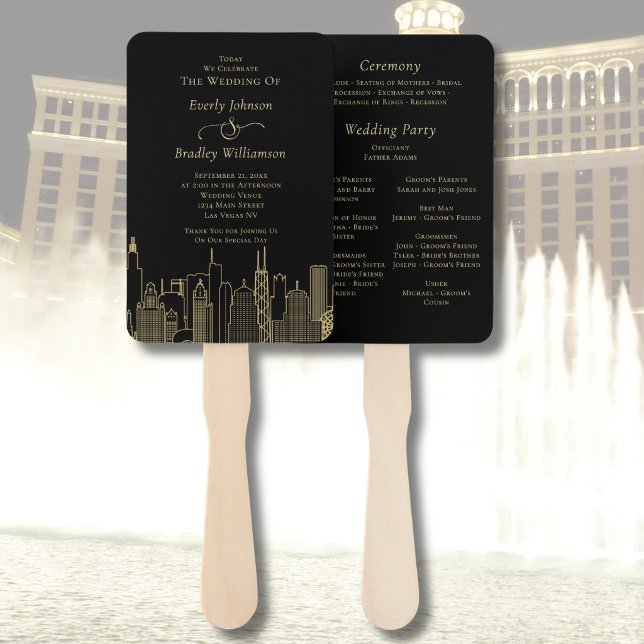 Éventail Programme de mariage à Las Vegas avec écriture dor (Créateur téléchargé)