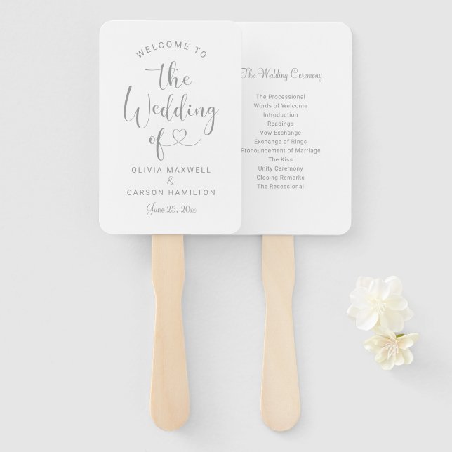 Éventail Programme de mariage à l'écriture moderne Silver H (Devant et derrière)