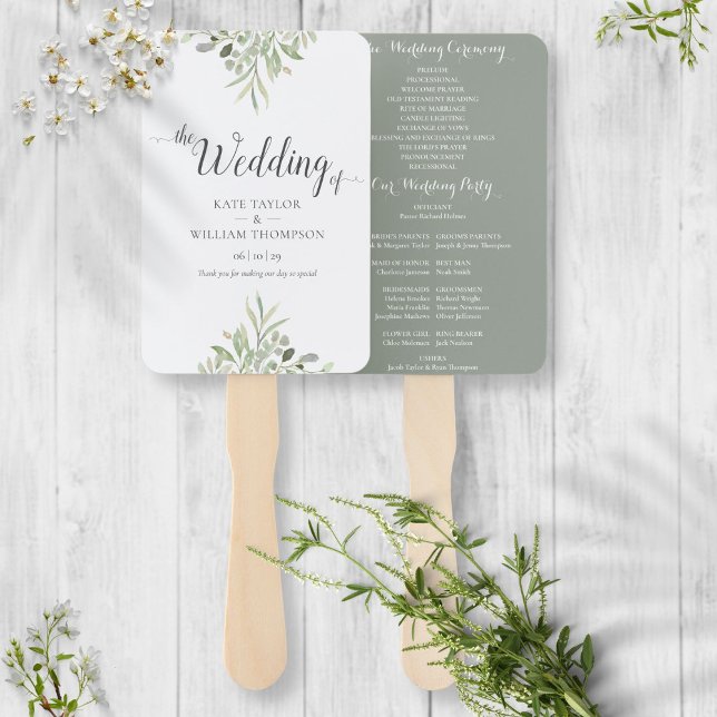Éventail Programme de mariage à l'écriture végétale aquarel (Créateur téléchargé)