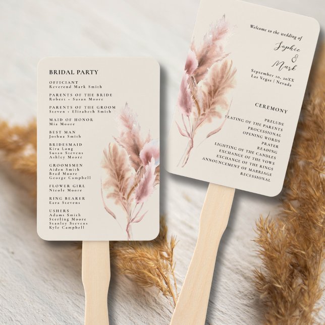 Éventail Programme de mariage à l'éventail à main en herbe  (Créateur téléchargé)