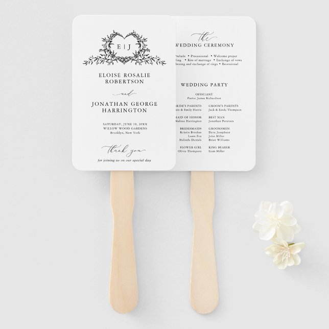Éventail Programme de mariage à monogramme calligraphié min (Devant et derrière)