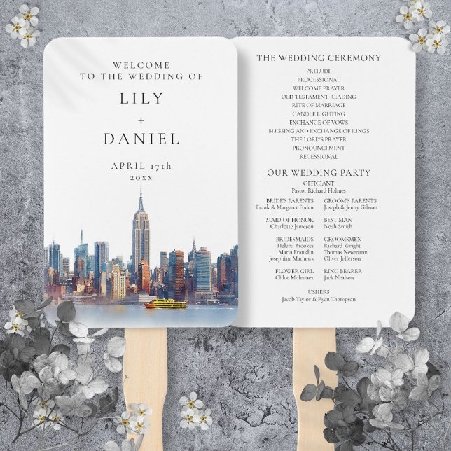 Éventail Programme de mariage à New York aquarelle (Créateur téléchargé)