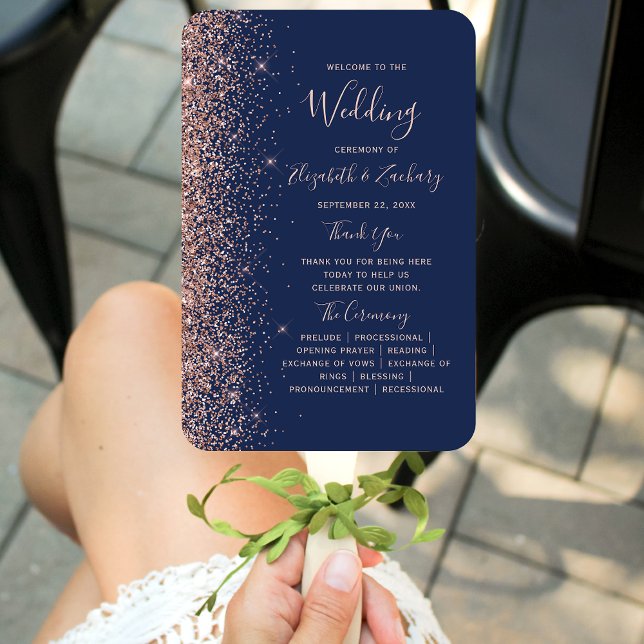 Éventail Programme de mariage à paillettes bleu marine et o (Créateur téléchargé)