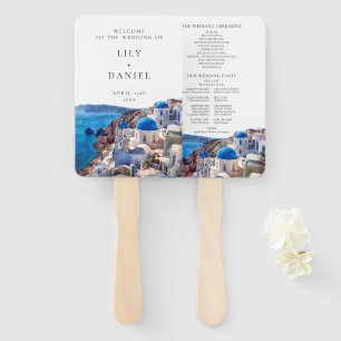 Éventail Programme de mariage à Santorin Grèce aquarelle