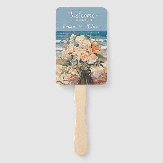 Éventail Programme de mariage à thème balnéaire Ensemble de (Dos)
